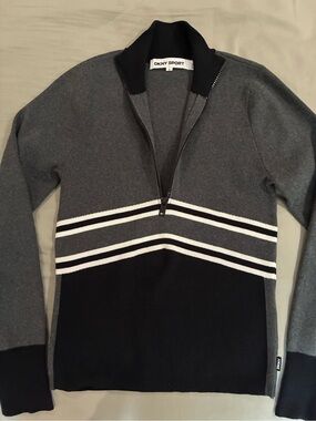 DKNY Sport Gray, Black and White Half-Zip Sweater
